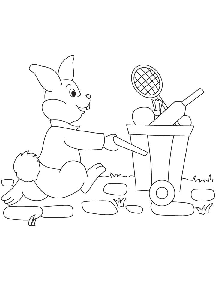 Peter rabbit with sports equipments