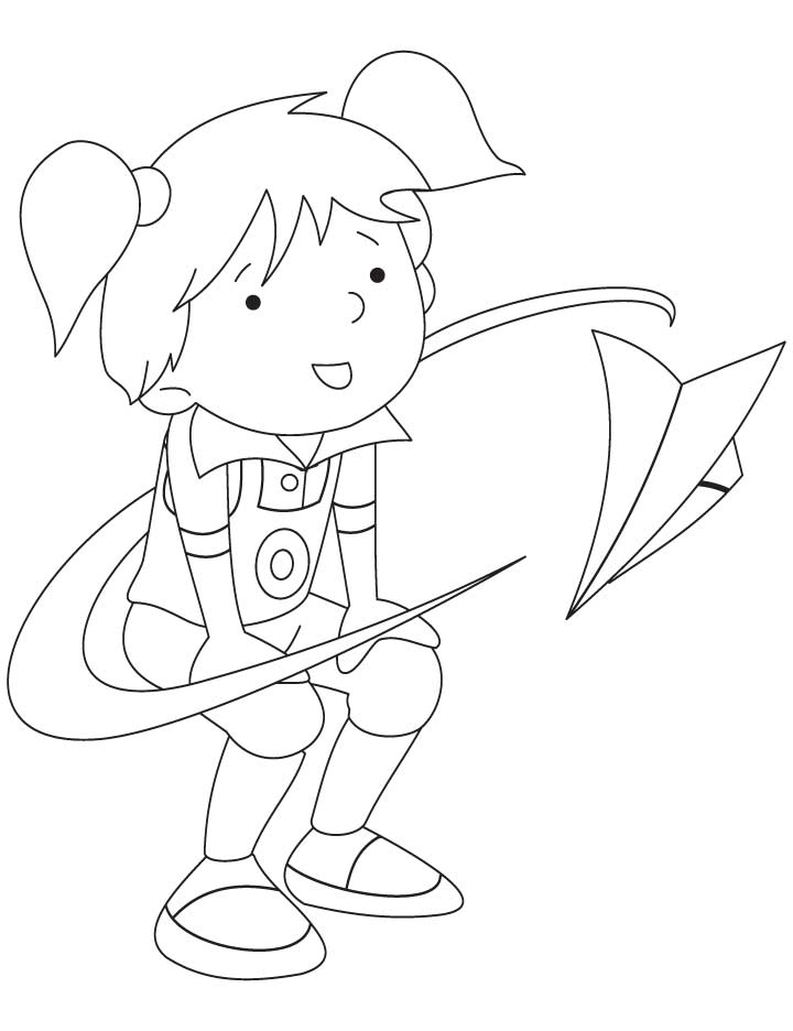 Pinki flying a paper airplane coloring pages