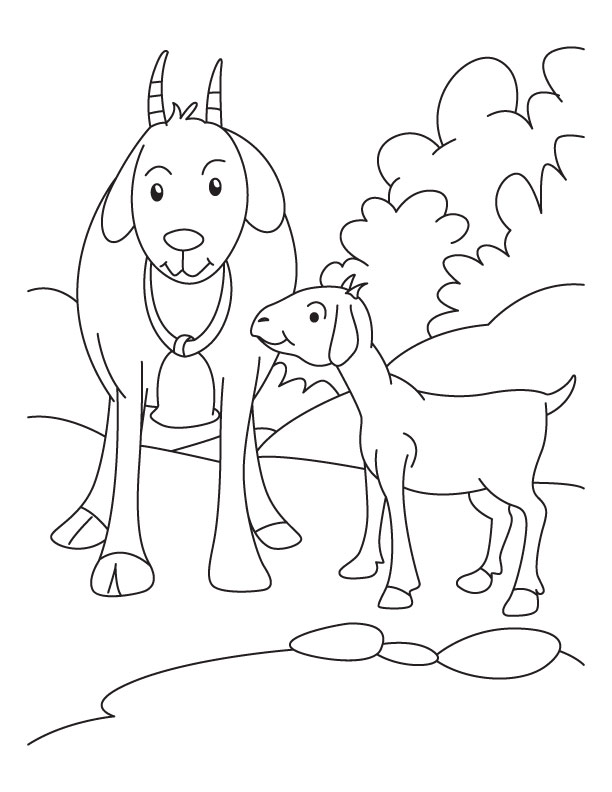 Kid with mother goat coloring pages