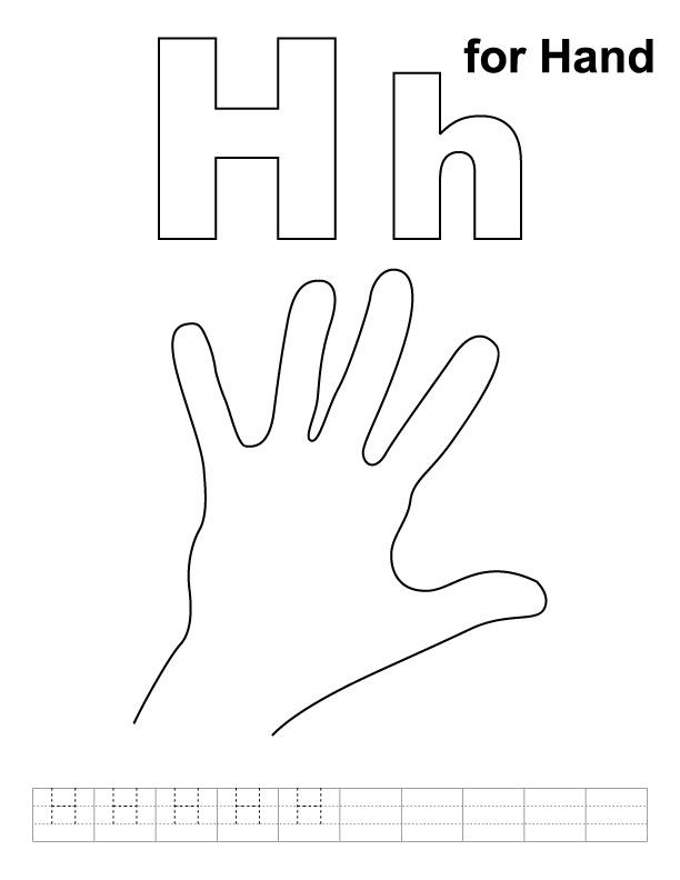 H for hand coloring page with handwriting practice 