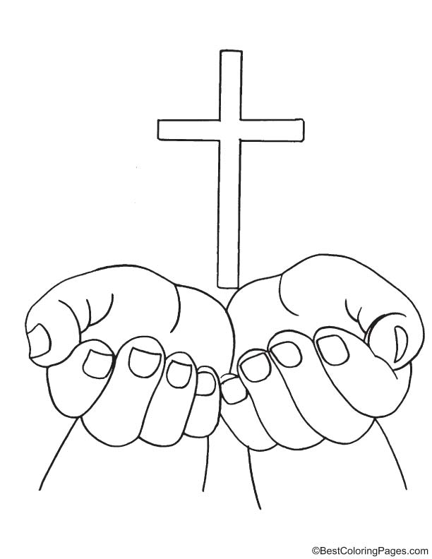 Hands with cross coloring page
