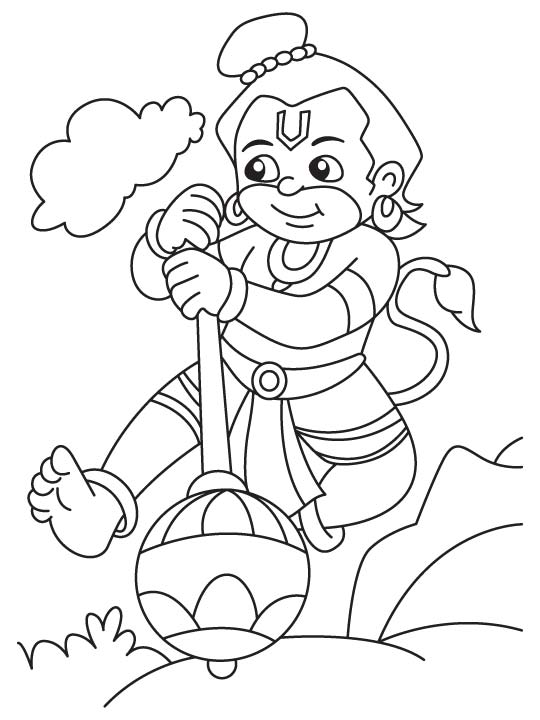 Hanuman ji in cloud coloring page
