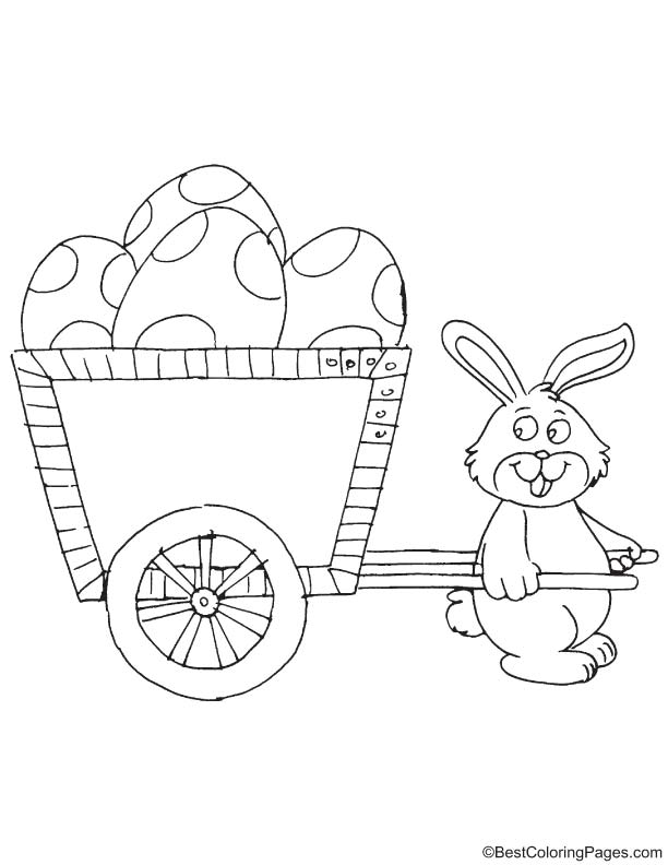 Happy bunny pushing easter cart