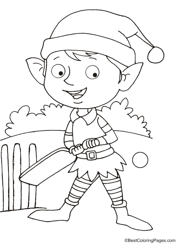 Happy elf playing cricket coloring page