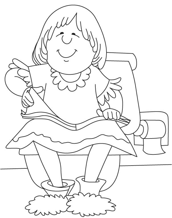 Happy girl reading coloring page