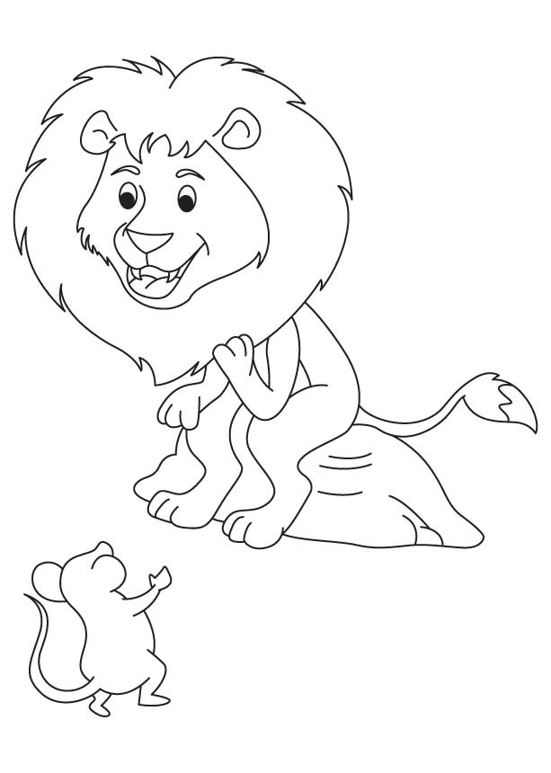 Happy lion with mouse coloring page