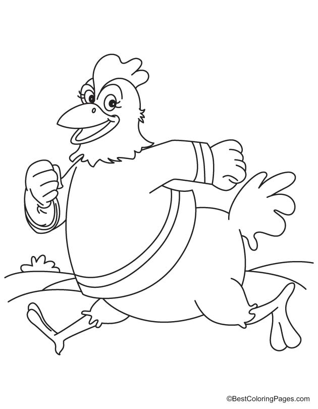 Exited hen running coloring page