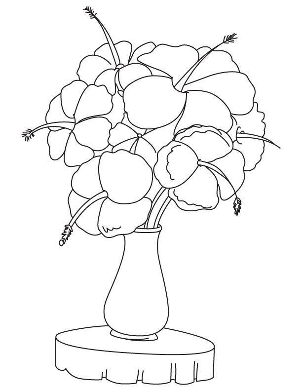 Hibiscus flower vase coloring page