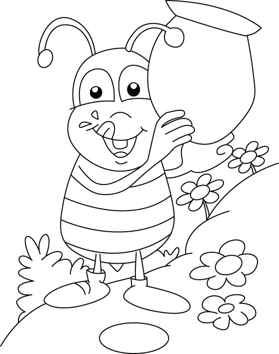 Honey bee collecting honey sweet coloring pages