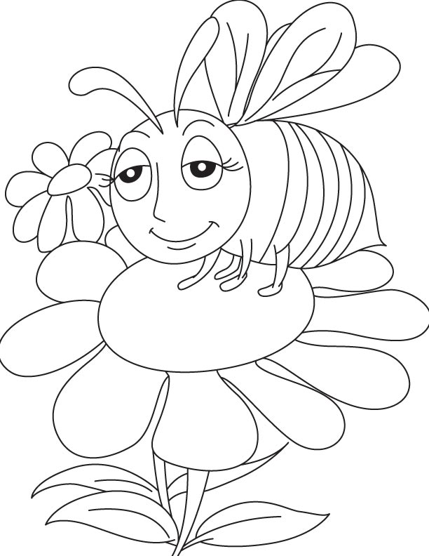 Honeybee on daisy coloring page