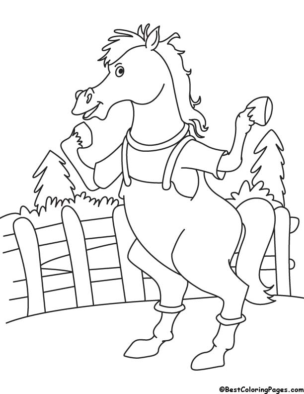 Horse in farm coloring page