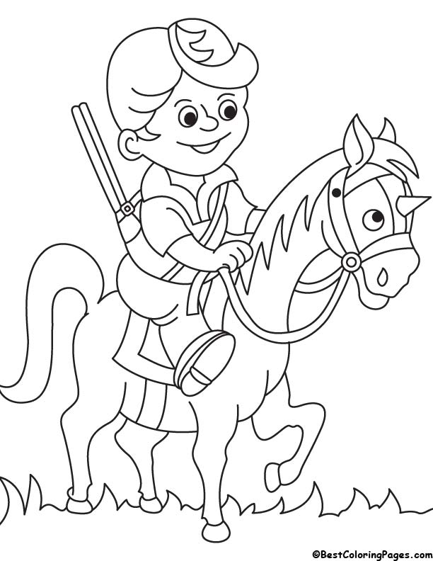 Hunter on horse coloring page
