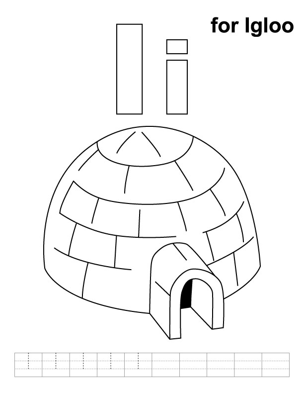 I for igloo coloring page with handwriting practice 