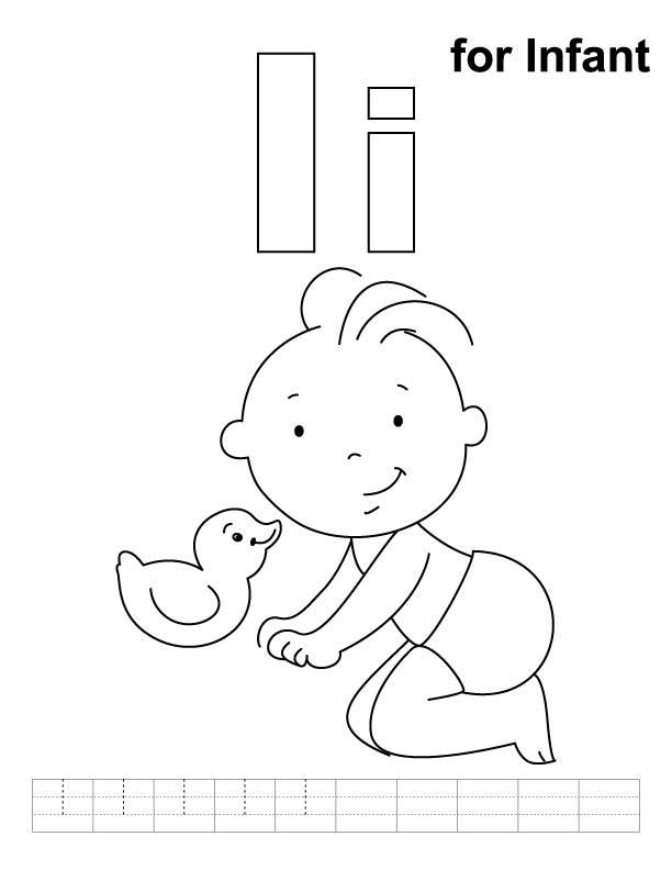 I for infant coloring page with handwriting practice 