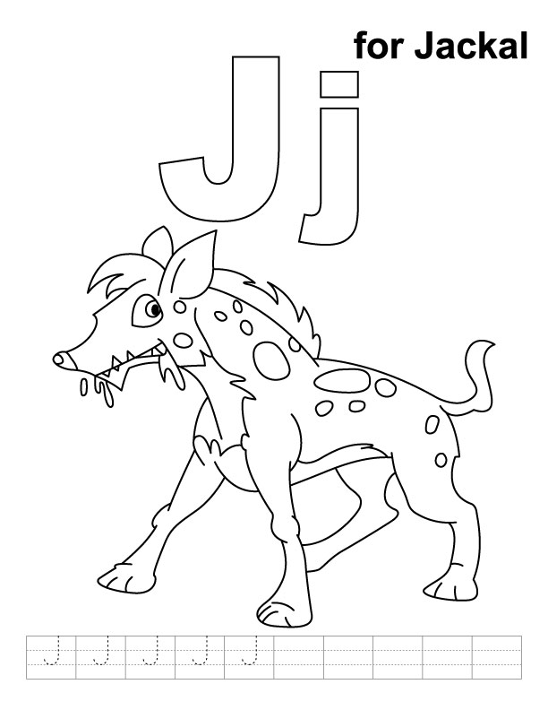 J for jackal coloring page with handwriting practice