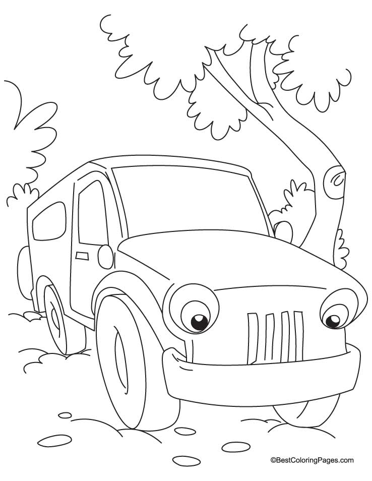 Jungle jeep coloring page