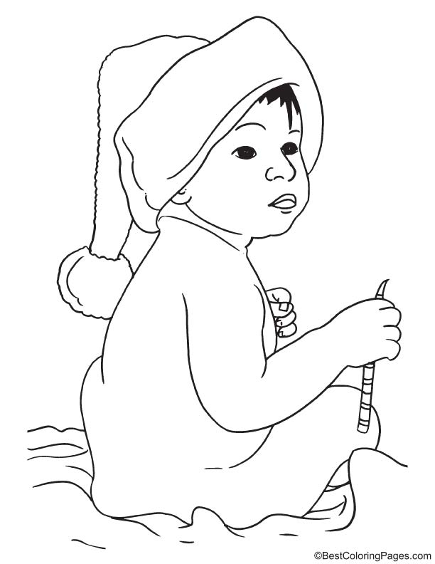 Kid eating candy canes coloring page