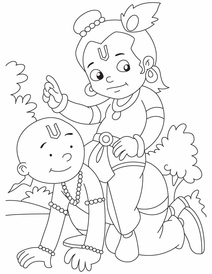Krishna with Sudama, they are best friends ever in the world coloring pages