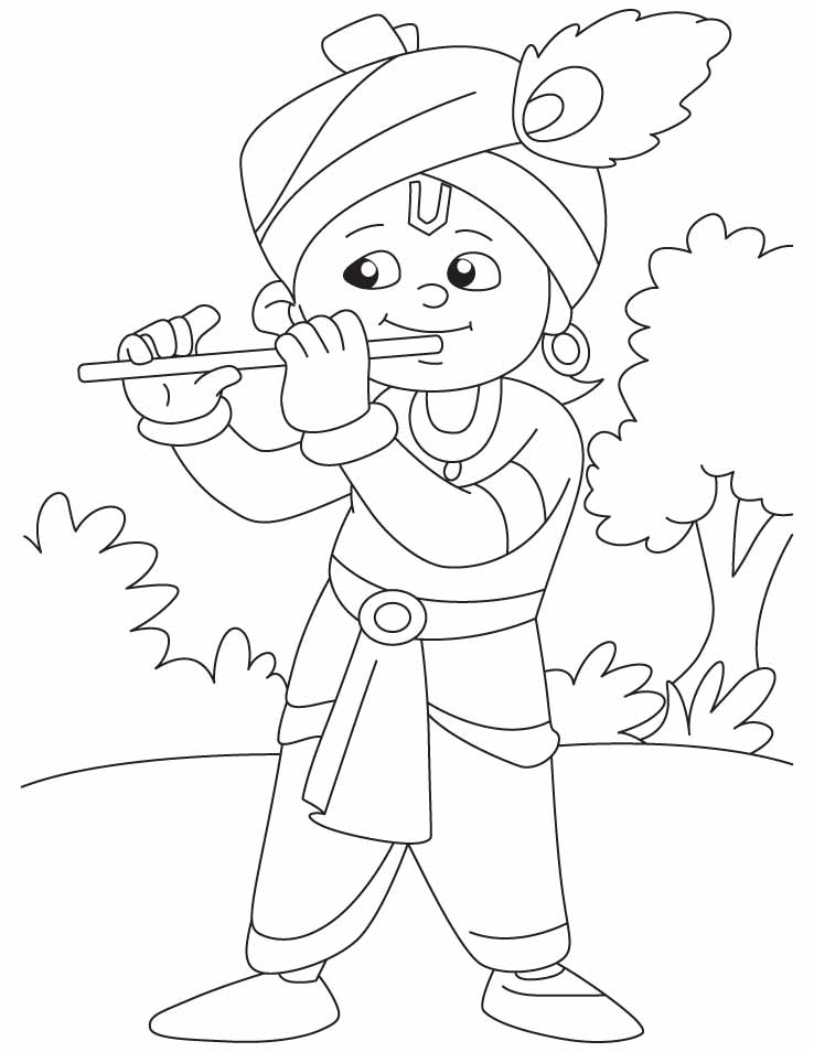 Krishna with his magical flute coloring pages