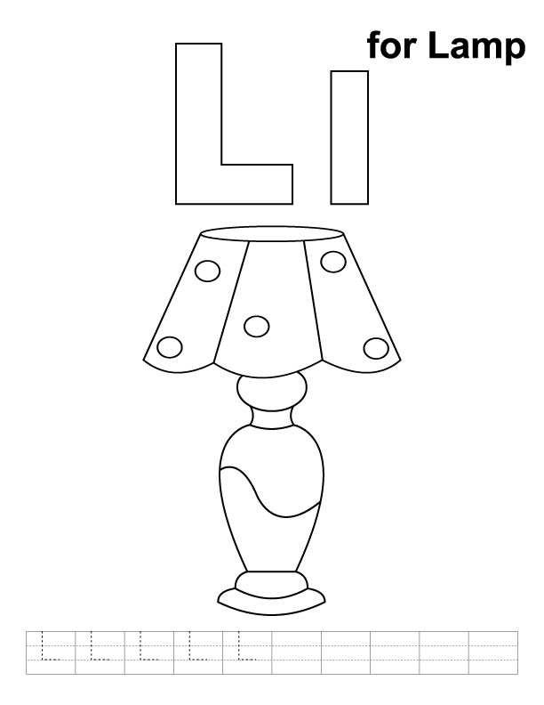 L for lamp coloring page with handwriting practice