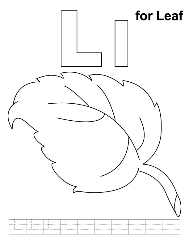 L for leaf coloring page with handwriting practice