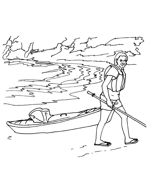 Lady with kayak coloring page
