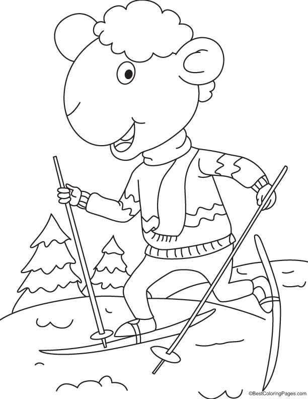 Lamb skiing coloring page