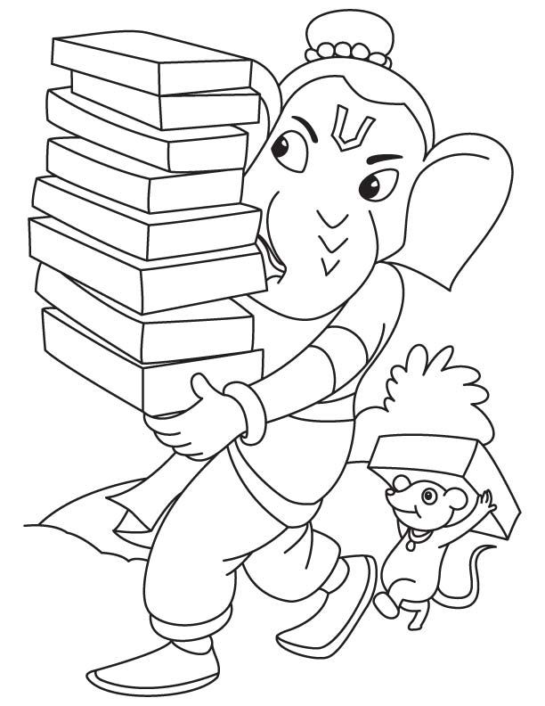 Lord ganesha with books coloring page