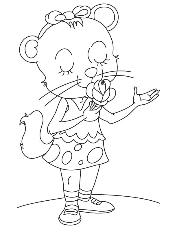 Lovely cat with rose coloring page