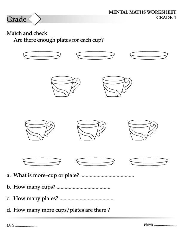 Match and check are there enough plates for each cup