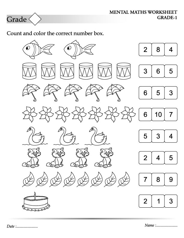Count and color the correct number box