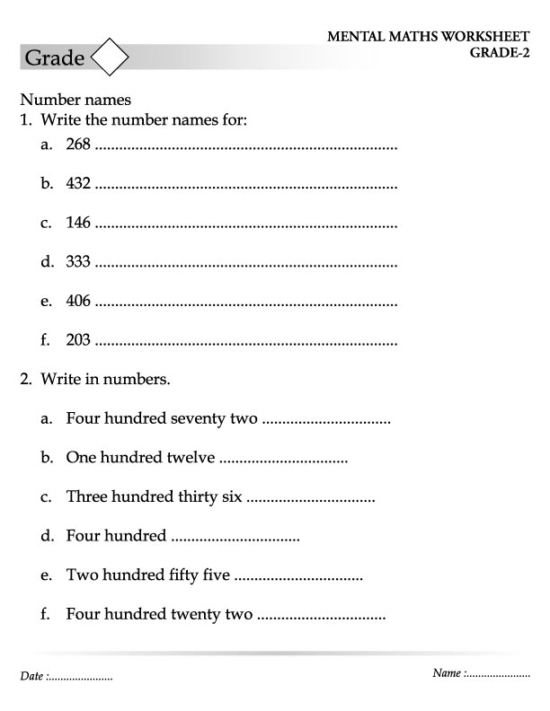 Write the number names for