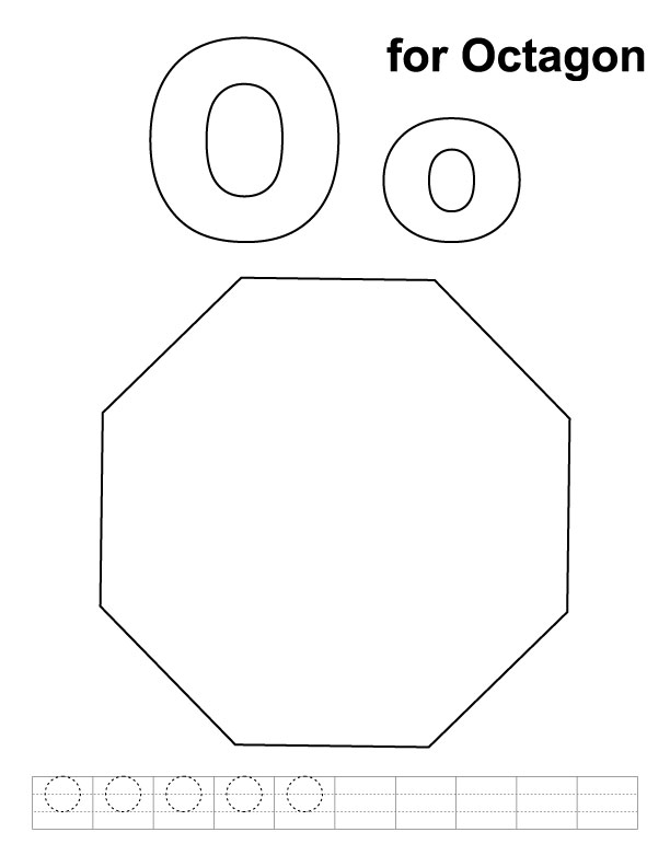 O for octagon coloring page with handwriting practice