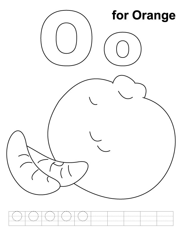 O for orange coloring page with handwriting practice