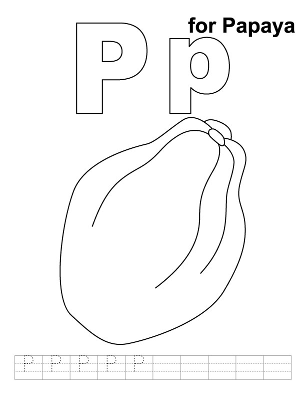 P for papaya coloring page with handwriting practice