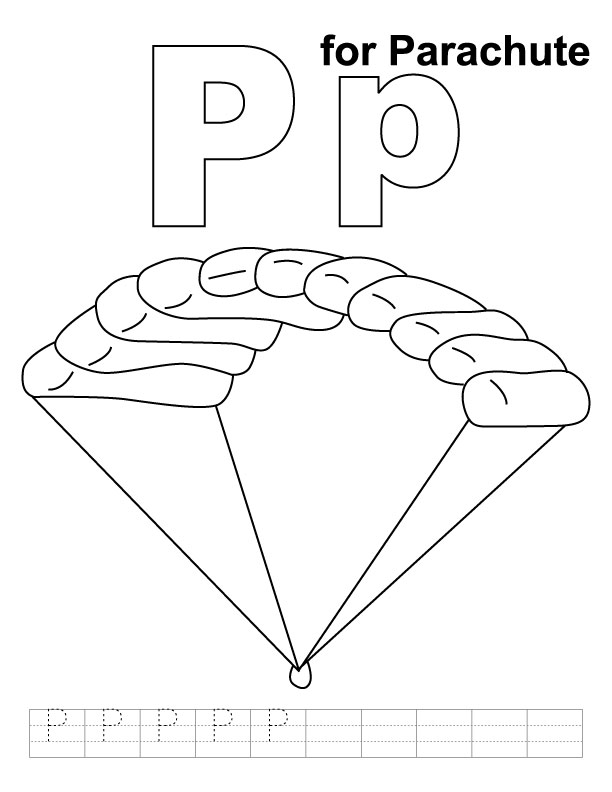 P for parachute coloring page with handwriting practice