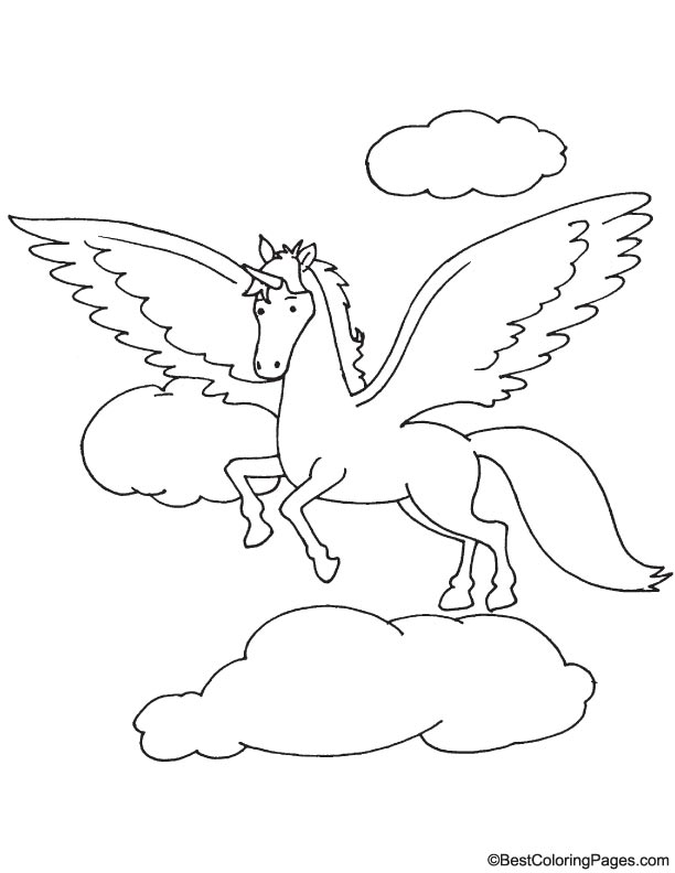Pegasus in clouds coloring page