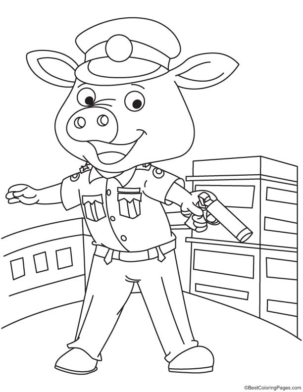 Pig a policeman coloring page