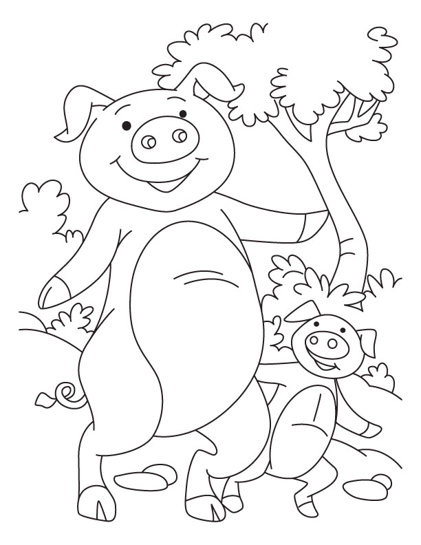 Pig with its piglet coloring pages