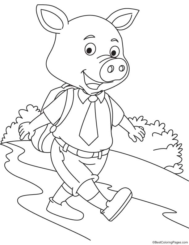 Piglet going to school coloring page