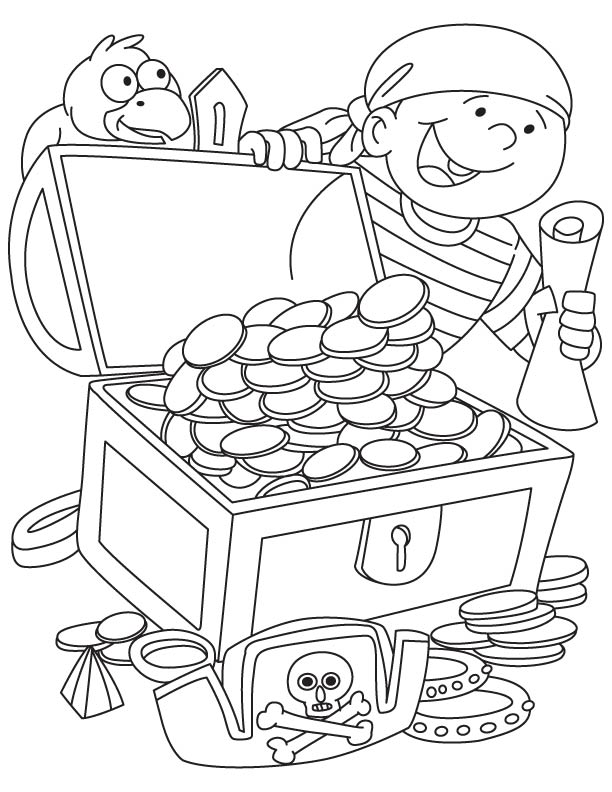 Pirate got treasure chest coloring page