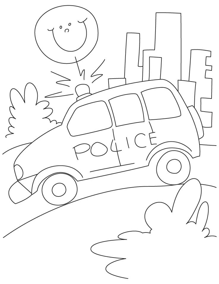 Police petrol car on road coloring page
