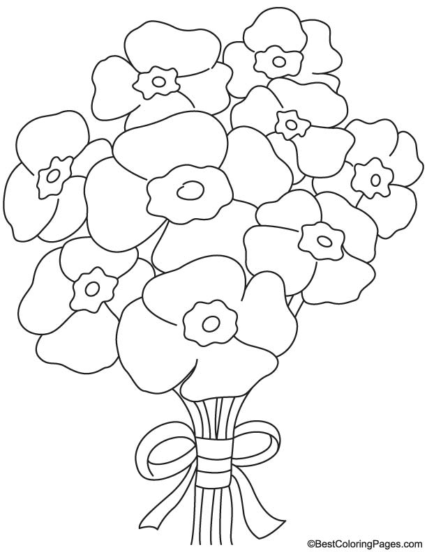 Poppy bouquet coloring page