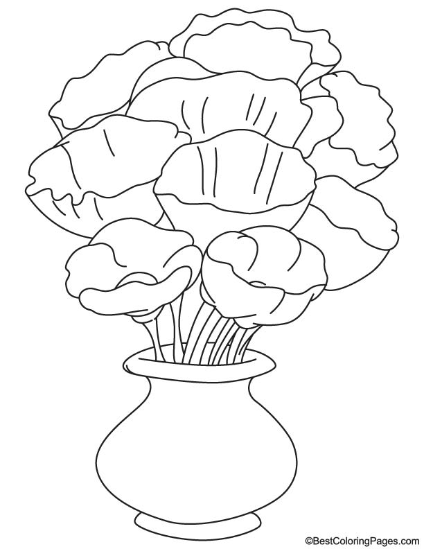 Poppy flower vase coloring page