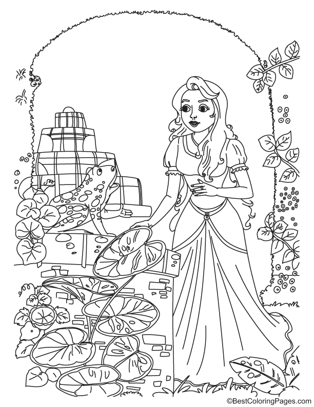 Princes talking to the frog coloring page