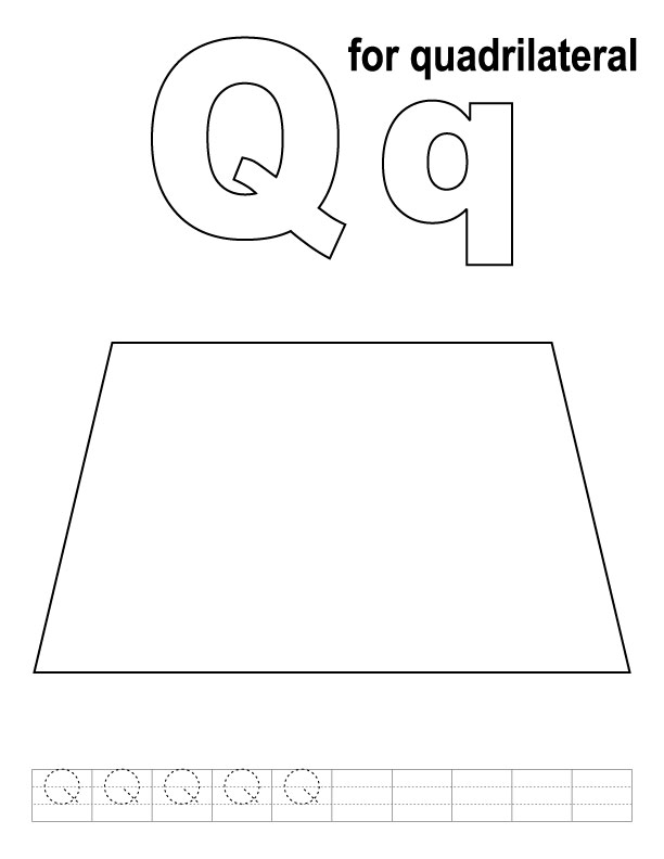 Q for quadrilateral coloring page with handwriting practice