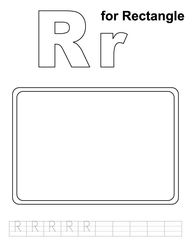 R for rectangle coloring page with handwriting practice
