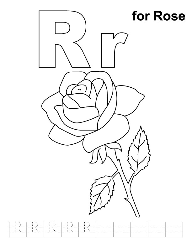 R for rose coloring page with handwriting practice