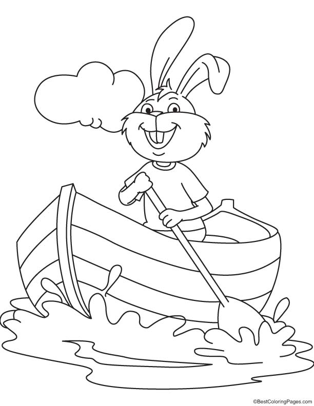 Rabbit boating coloring page