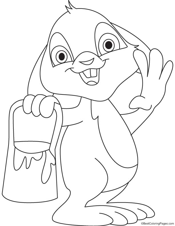 Rabbit with paint coloring page